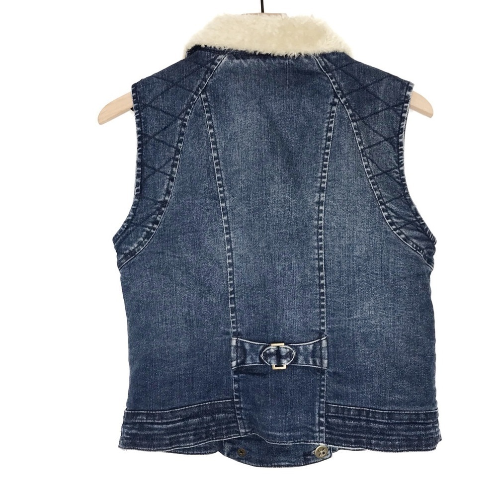 ANTHRO DAUGHTERS OF THE LIBERATION Denim Sherpa Fur Vest M - Picture 3 of 9